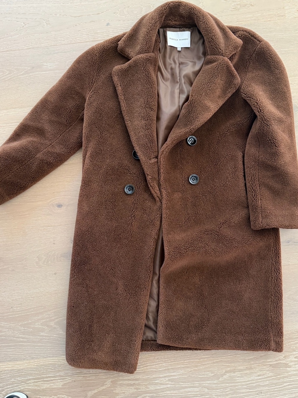 Rebecca Minkoff Brown Faux Shearling Double-Breasted Coat